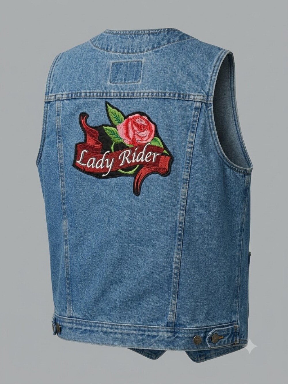 Vintage Delta Blues Denim Vest Lady Rider Rose Patch Blue Denim Vest XL